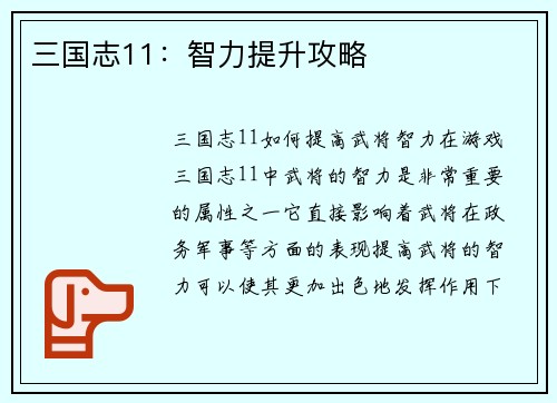三国志11：智力提升攻略