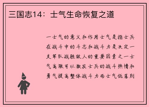 三国志14：士气生命恢复之道